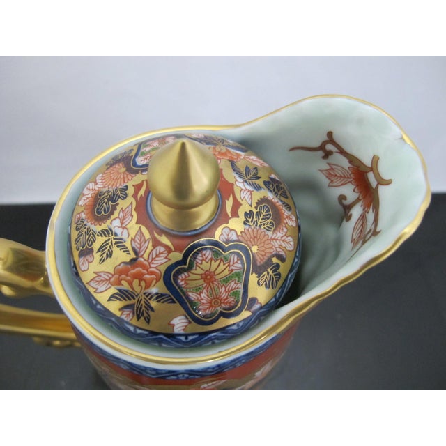 Gold Lavish Kisen Kiln Japanese Imari Arita Ware Porcelain Gold Face Spout Pitcher For Sale - Image 8 of 11