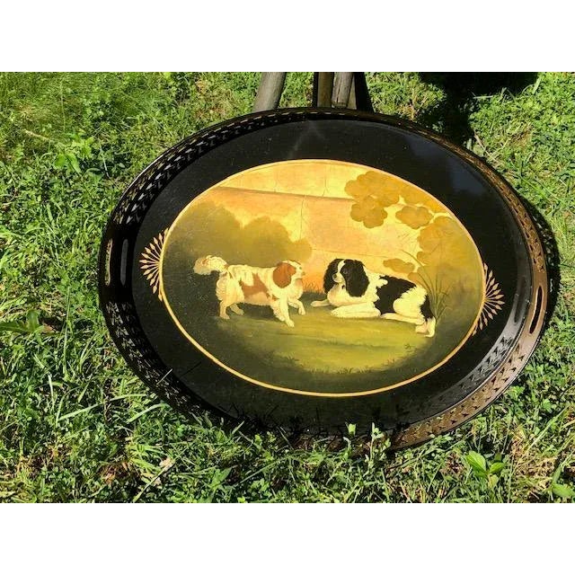 English English Painted Spaniel Motif Serving Tray Signed by Golfer & Hughes For Sale - Image 3 of 10