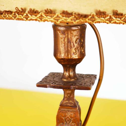 Vintage Brass Lamp with Fabric Shade For Sale - Image 4 of 14