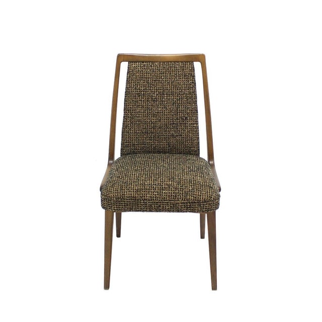 Set of Four Mid-Century Modern Blond Wood Side Dining Chairs New Upholstery MINT For Sale - Image 6 of 8