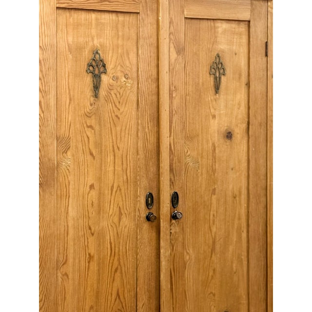 Antique European Pine Wardrobe Two Door Armoire Turned Feet, Natural Wood For Sale In Tampa - Image 6 of 17