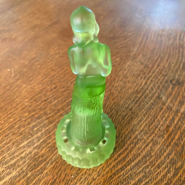 Czech Green Glass Figure of Lady Flower Frog For Sale - Image 4 of 11