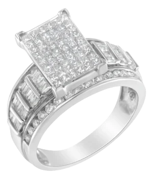 14K White Gold 2.0 Cttw Mixed-Cut Diamond Rectangle Invisible-Set Composite Cluster Ring with Band - Size 7