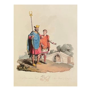 English King Edgar With Youth Hand Colored Engraving For Sale
