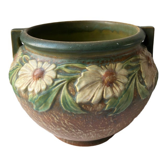 Vintgae Roseville Dahlrose 1920s Vintage Pottery Jardiniere Planter For Sale