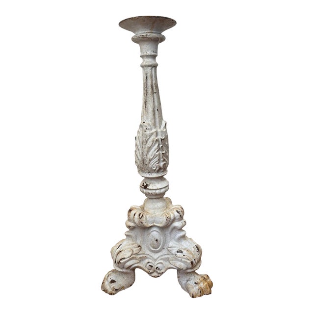 Large Early 20th Century Painted Cast Iron Floor Candle Stand For Sale
