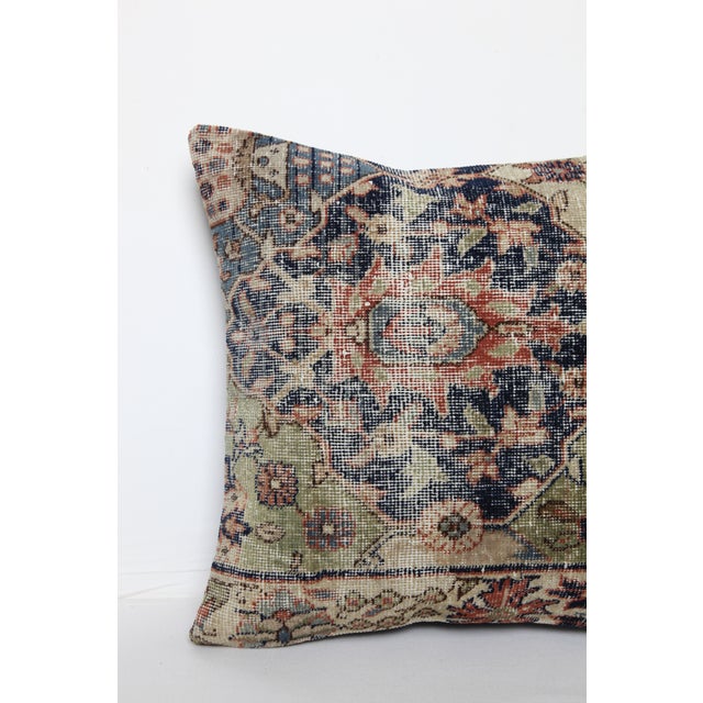 Vintage Wool Rug Cushion With Floral Pattern -Bohemian Rug Pillow in Navy & Green Palette - 20'' X 20'' For Sale In Tampa - Image 6 of 8