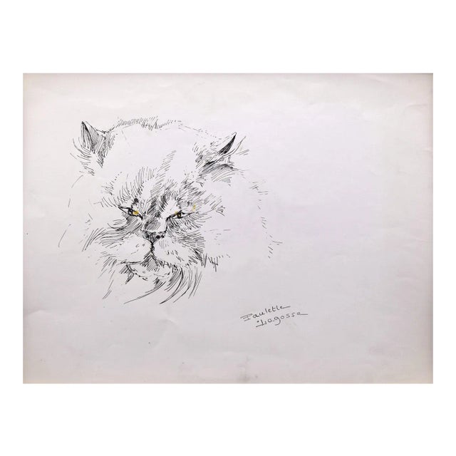 Marie Paulette Lagosse, The Cat, Pen on Paper, 1970s For Sale
