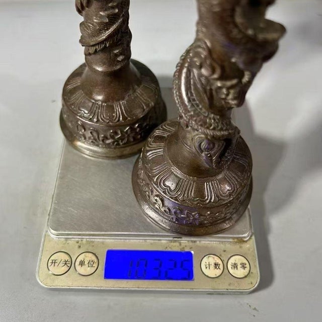 Pair of Bronze Dragon & Phoenix Candlesticks – 6.7" Figural Candle Holders For Sale - Image 4 of 9