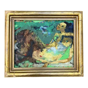 Late 20th Century Reclining Female Nude Tempera Painting, Framed