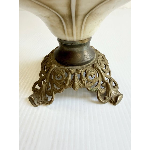 Early 20th Century Hand Painted Floral Gone With The Wind Oil Lamp Converted, w/ Nightlight For Sale - Image 15 of 18