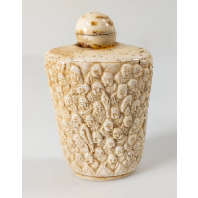Mid 20th Century Chinese Carved Cow Bone Snuff Bottle With 100 Faces Design For Sale In New York - Image 6 of 12
