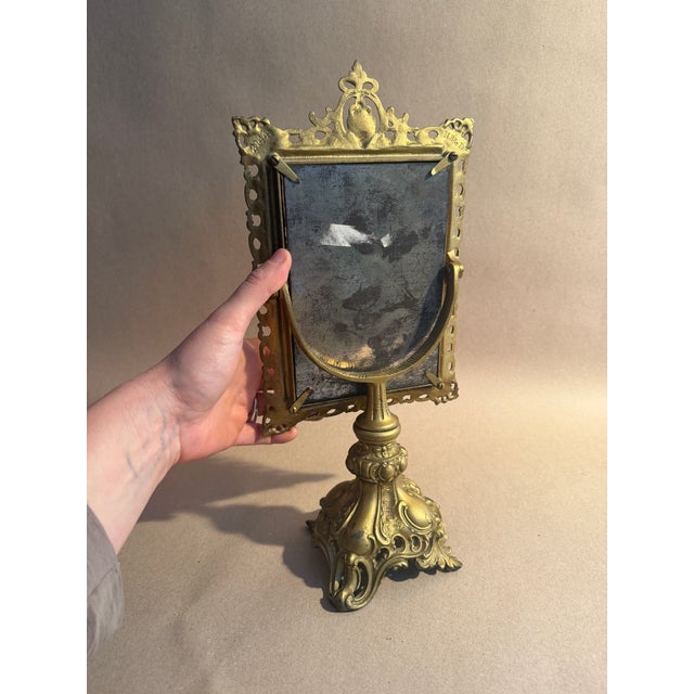 1900 - 1909 Victorian Era Cast Iron Gilted Table Top Mirror For Sale - Image 5 of 8