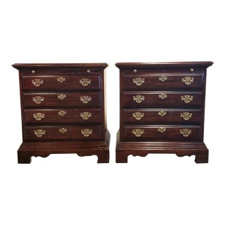 Late 20th Century American Drew Cherry Chippendale Nightstands Bachelor Chests - a Pair For Sale