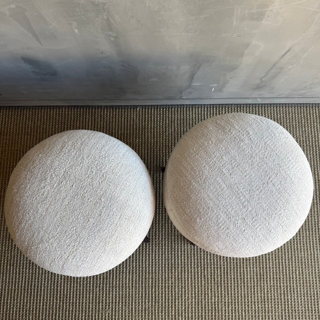 Pair of Off-White & Greige Ottomans Made From Vintage Turkish Rugs For Sale - Image 4 of 9