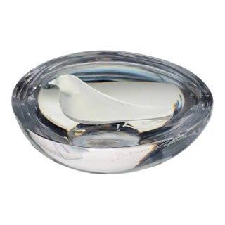Daum France Kozo Inoue Tomago Frosted Crystal Dove in Nest Sculpture, 3" For Sale