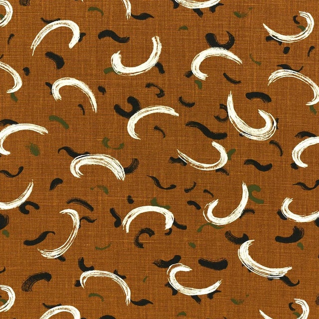 Schumacher X David Kaihoi Brushmark Fabric in Gold For Sale