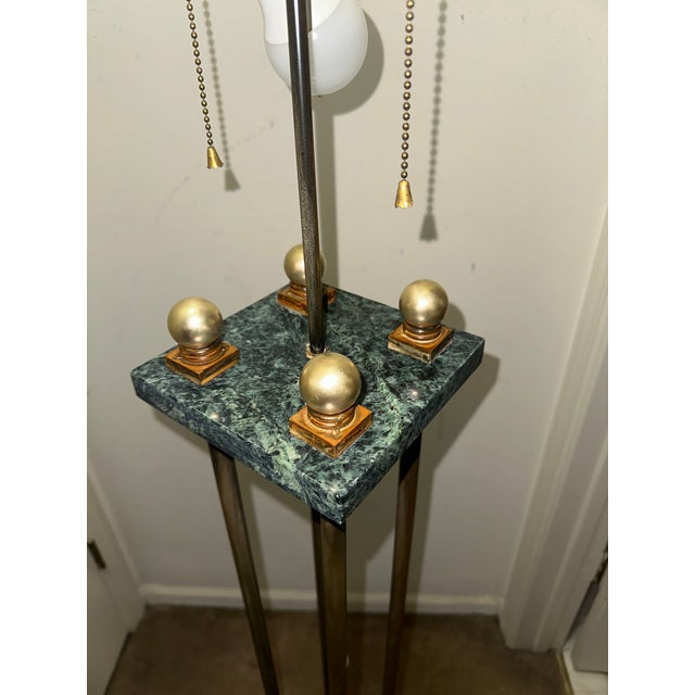 1960s Mid 20th Century Hollywood Regency 4-Column Brass & Green Marble Floor Lamp For Sale - Image 5 of 10