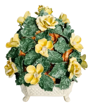 Large Italian Majolica Yellow Roses Basket Topiary Centerpiece