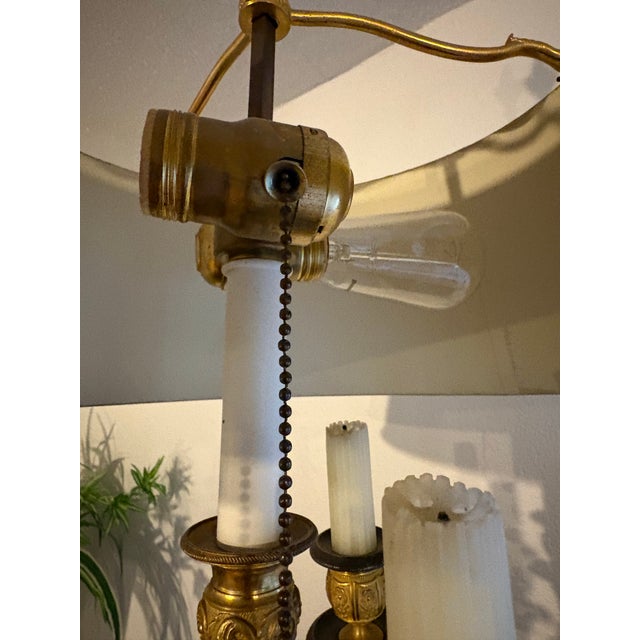 Metal Louis-Philippe Ormolu Antique Lamp With Tole Shade Wax Candles For Sale - Image 7 of 12