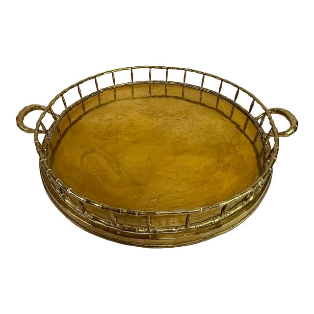 Vintage Large Round Brass Tray For Sale