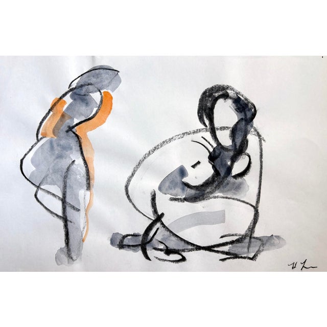 Drawing from the model - Gestural study of the beauty of a woman sitting posing. Watercolor and charcoal on paper. 12 x 18...