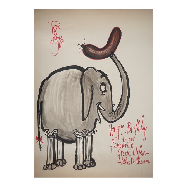 Elephant Grec Drawing by Ronald Searle For Sale