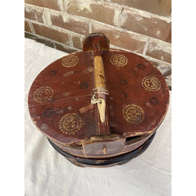 Antique Swedish country wooden firkin bucket historically used as a lidded sugar or butter bucket. The bucket design is...