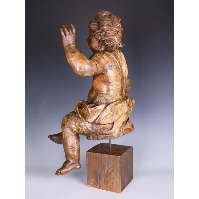 Italian Artist, Large Carved Putto Cherub Figure, Late 18th Century, Limewood For Sale - Image 9 of 18