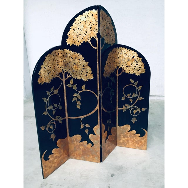 Asian Art Deco Revival Black and Gold Leaf Room Divider, 1980s For Sale - Image 6 of 18