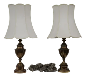 Mid 20th Century Pair of Stiffel Solid Brass Trophy Urn Table Lamps