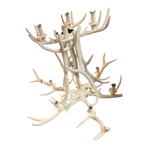 Large White Painted Faux Buckhorn Chandelier