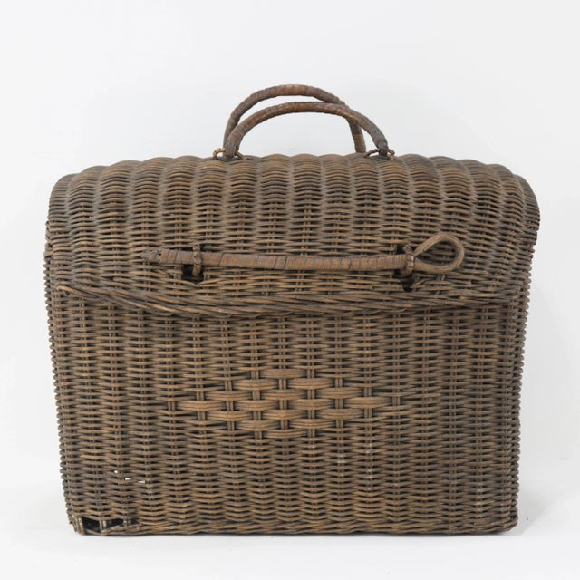 Vintage Woven Rattan Picnic Basket With Handle & Lid – Handwoven Storage & Décor For Sale - Image 11 of 11