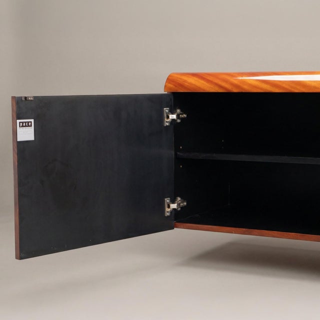 Wood Pace Collection Floating Credenza Sideboard Console in High-Gloss Burlwood For Sale - Image 7 of 8