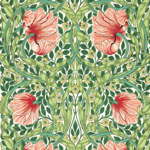Morris & Co Pimpernel Wallpaper in Shamrock/Watermelon - a Sample For Sale
