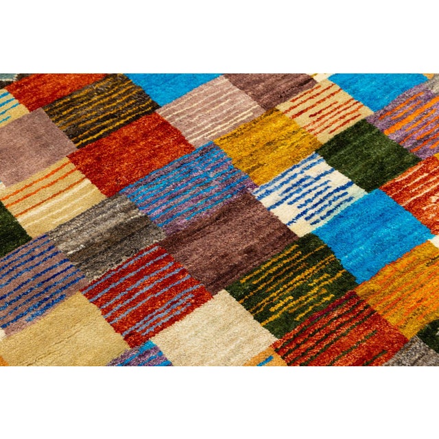 Modern Abstract Baluch Style Wool Rug - Vibrantly Colored Patchwork Checkerboard For Sale - Image 10 of 11