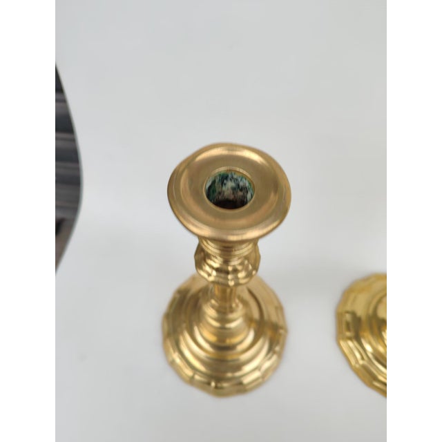Hollywood Regency Regency Brass Candlesticks, 1700s, Set of 2 For Sale - Image 3 of 17