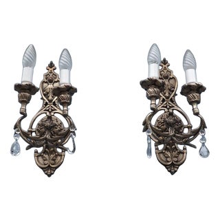 Italian Hollywood Regency Crystal Sconces in Silvered Metal, 1960s, Set of 2 For Sale