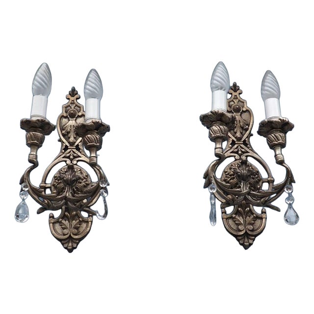 Italian Hollywood Regency Crystal Sconces in Silvered Metal, 1960s, Set of 2 For Sale