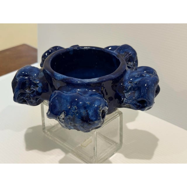 Scandinavian Modern Pentik Kaamoskivi Sculptural Blue Candle Holder, Finland For Sale - Image 4 of 12