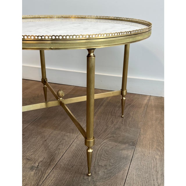 Metal 1940s Neoclassical style round brass coffee table with marble top Attributed to Maison Jansen For Sale - Image 7 of 12