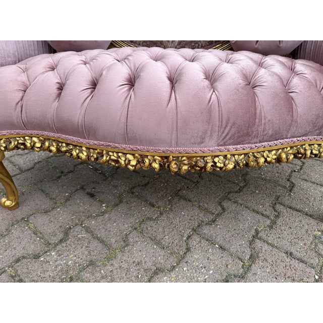 1940 French Louis XVI Gold Beech Rose Velvet Settee For Sale - Image 11 of 18