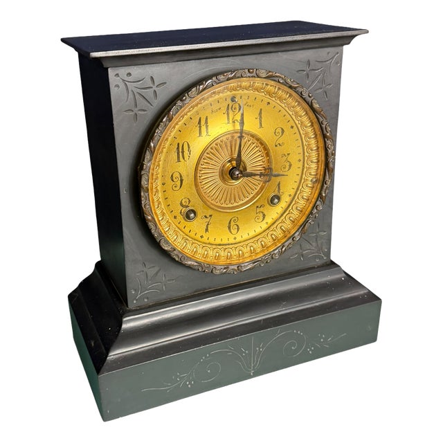 Antique Cast Iron Mantel Clock from Ansonia Clock Company, 1890 For Sale