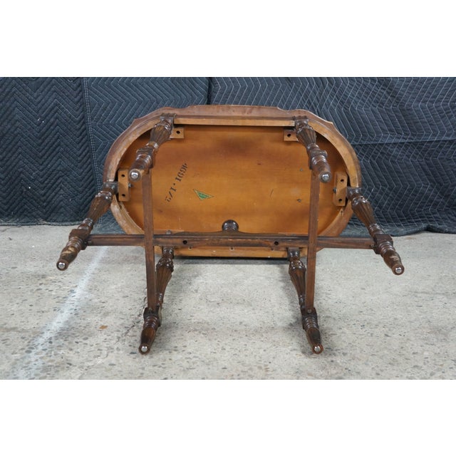 Mid Century Mersman Victorian Revival Walnut Burl Oval Inlaid Accent Table 30" For Sale - Image 17 of 18