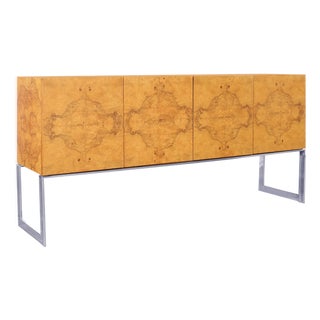Vintage Burl Wood and Chrome Credenza by Milo Baughman for Thayer Coggin For Sale