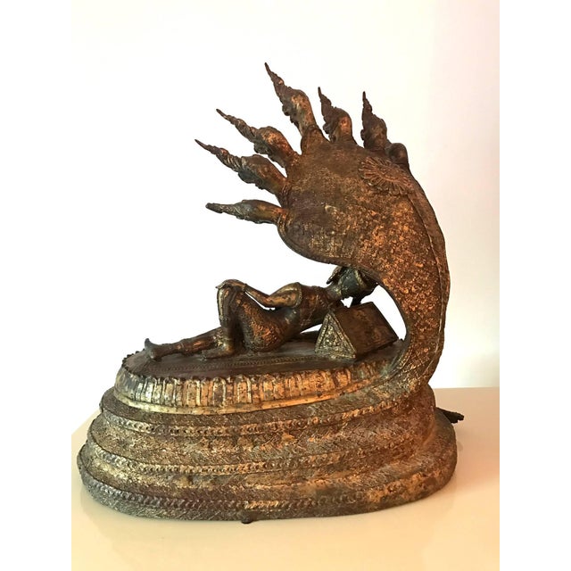 Mid-Century Modern Rare Antique Buddha under Naga Sculpture from Thailand For Sale - Image 3 of 10