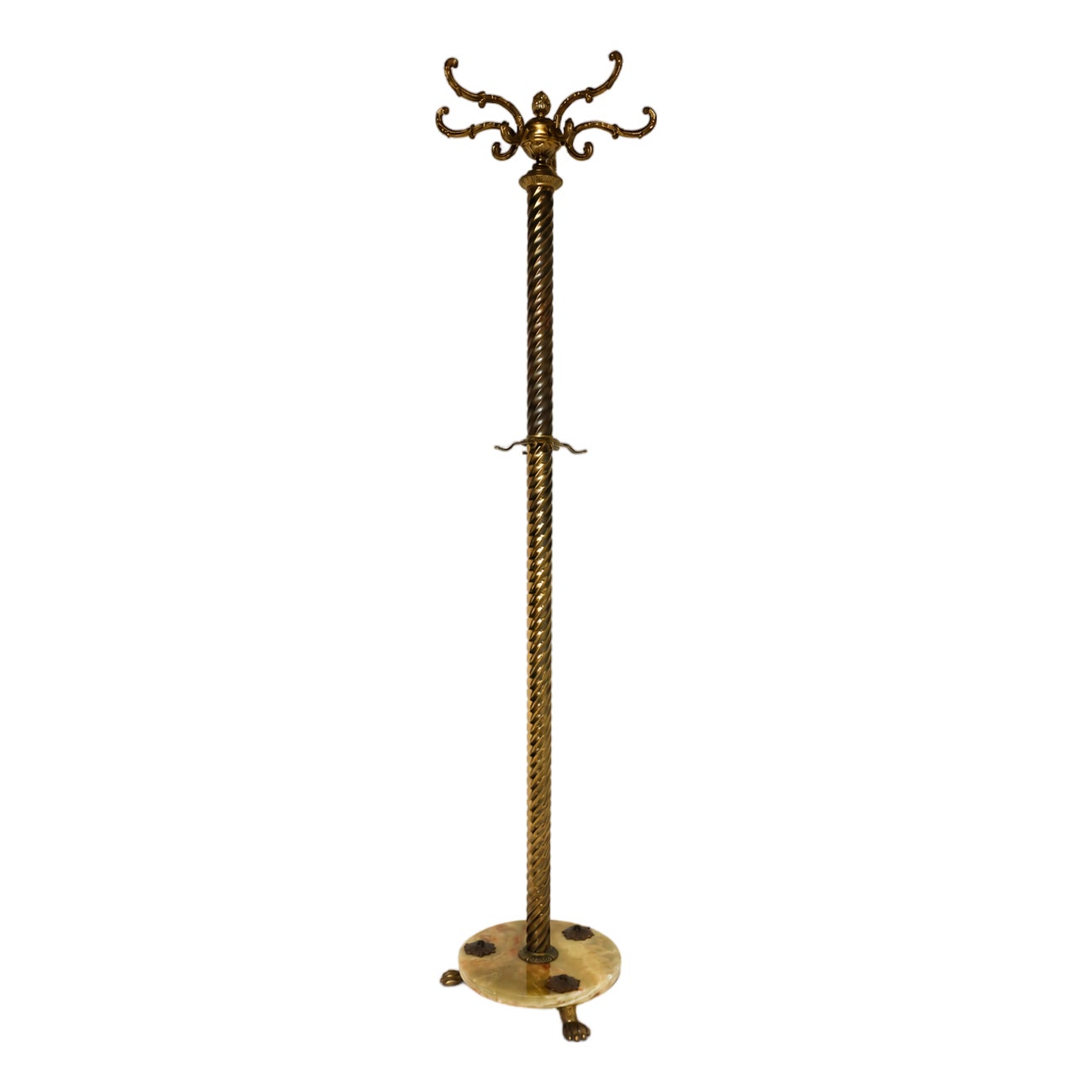 Mid-Century Italian Brass and Onyx Hall Tree Coat Rack with