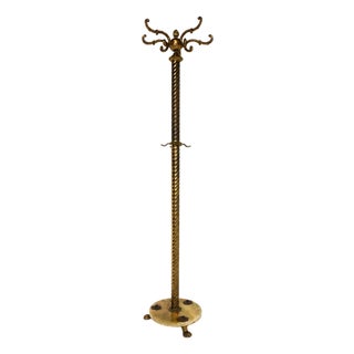 Mid-Century Italian Brass and Onyx Hall Tree Coat Rack with Twisted Column, 1950s For Sale