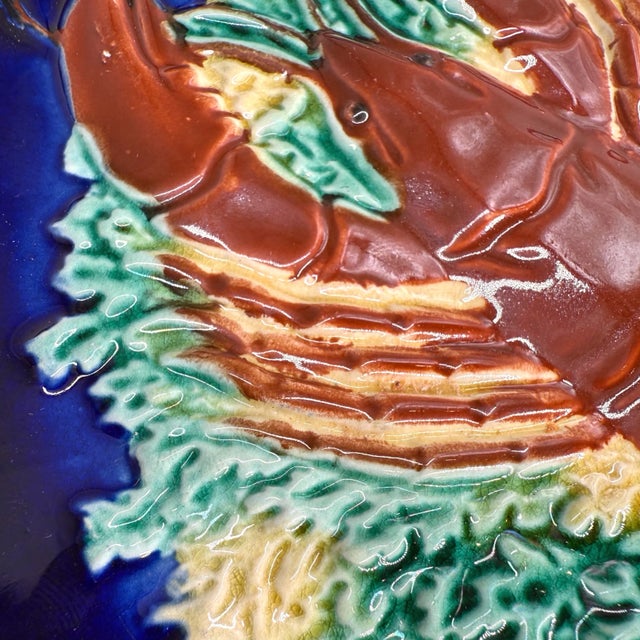 Wedgwood A Wedgwood Majolica Red Lobster Plate on Cobalt Ground, English, Dated 1882 For Sale - Image 4 of 10