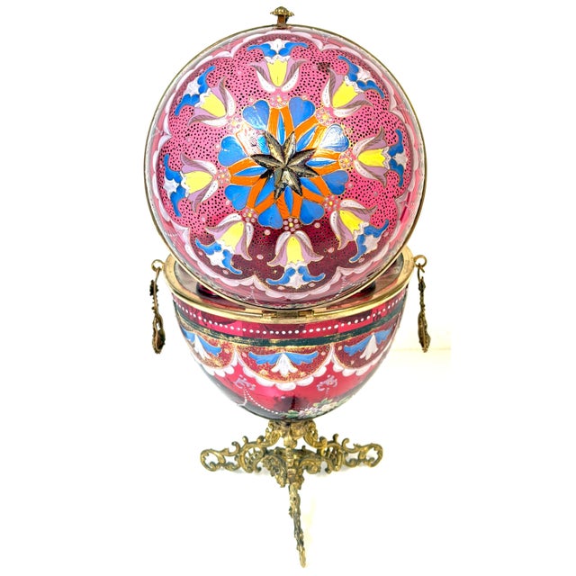 Metal 1880s Magnificent Moser Cranberry Glass Imperial Egg-Form Tantalus Service For Sale - Image 7 of 18